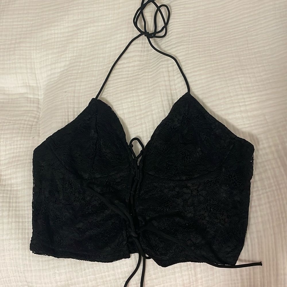 Black lace crop top